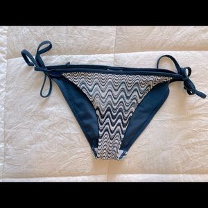 Bohemian blue and white bathing suit bottoms.